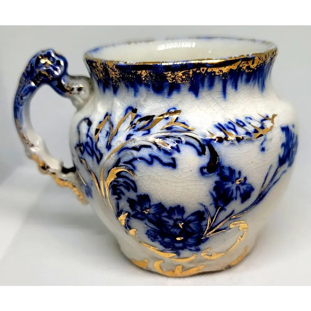 Antique Porcelain Pitcher WH Grindley England Late 19th Century Blue with Gold